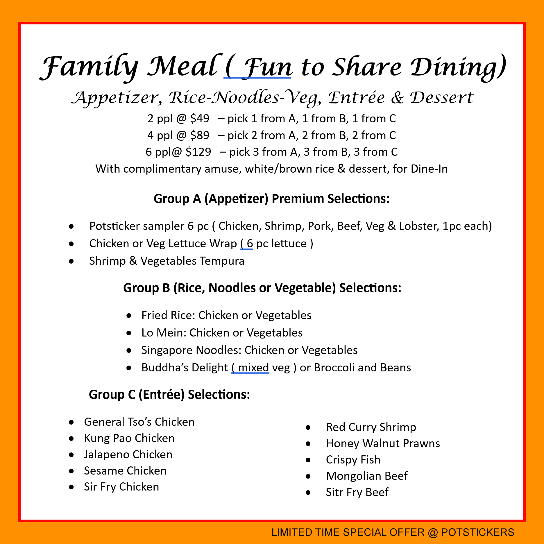 Family Meal Special
